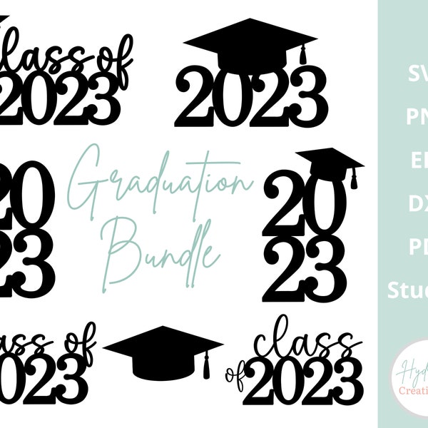 Pacchetto cappello di laurea SVG classe del 2023 - Congratulazioni Senior College Grad DXF PNG Eps Pdf Cricut Glowforge Laser Cut File