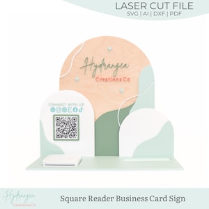 Quadrat Reader Dock Laser-Datei | Markt Handwerk Show Display | Scan to Pay QR-Code Social Media Zahlungsschild | Visitenkartenhalter-Station
