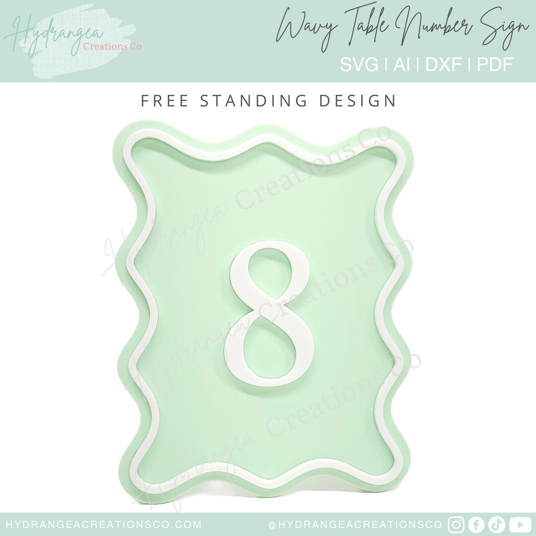 Table Number SVG Wavy Retro Template SVG Laser Cut File Modern Wedding ...