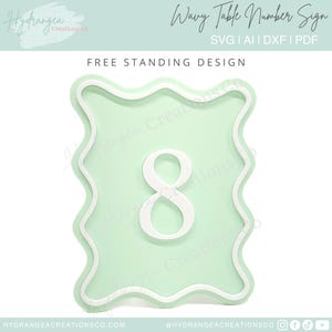 Numéro de table SVG Modèle rétro ondulé Fichier de découpe laser SVG Mariage moderne Signalisation en bois acrylique | Nuptiale Baby Shower Baptême Remise des diplômes Anniversaire