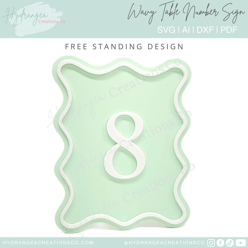 Wavy Table. File Table Number SVG Wavy Retro Template SVG Laser Cut File Modern Wedding ...