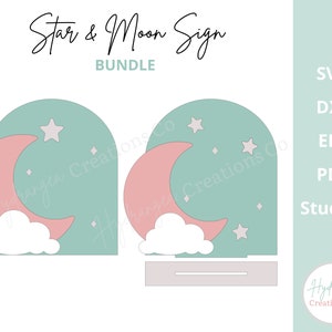 Faire-part de date de naissance fichier laser SVG signe astrologique lune nuage, plaque Boho pépinière, anniversaire, baby shower, mariage céleste | Forgelumineuse