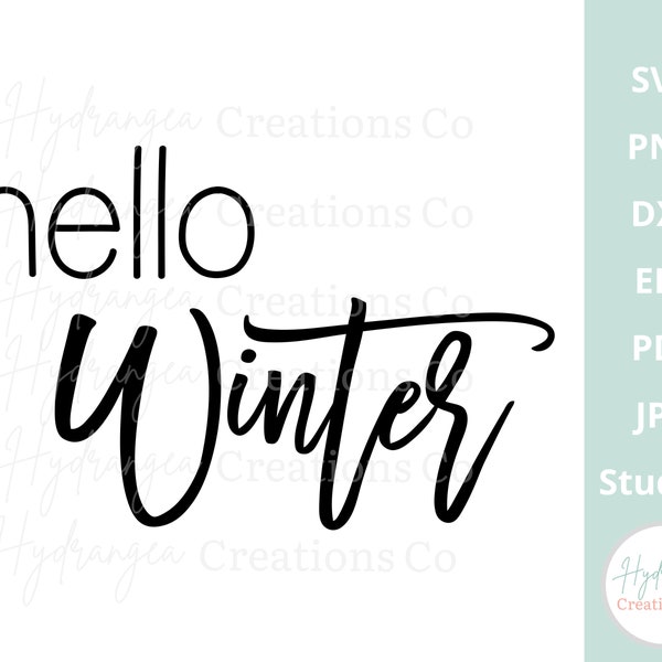 Hello Winter SVG Christmas Saying Words, Clip Art PNG DXF Words, Basic Holiday Shirt, Glowforge Cut Files, Cricut