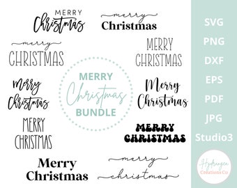 Merry Christmas SVG Bundle Holiday Farmhouse Rustic Country Retro Script Words Clip Art PNG Dxf Glowforge Cut File Cricut