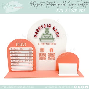 Magnet Business Menu Preisschild Laser-Datei SVG | Markt Handwerk Show Display | Menü | QR-Code Social Media Zahlen | Visitenkartenhalter