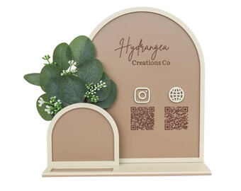 Floral Vase Double Arch QR Code Social Media Payment Business Card Holder Sign | Framed Arch Craft Show Market Display | Laser Cut SVG File