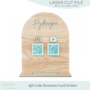 Bogen QR-Code Visitenkartenhalter Laser SVG Schnitt Datei | Zahlung Scan to Pay | Visitenkartenhalter | Markt-Handwerksschau-Aufsteller