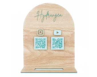 Porta-cartões de visita com código QR Arch, arquivo SVG recortado a laser | Placa de pagamento digitalizada para pagamento | Porta-cartões de visita | Expositor para feira de artesanato