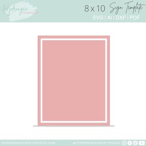 Op de afbeelding: Een roze 8x10 inch sjabloon voor een bord met een dubbele witte rand. Het sjabloon is bedoeld voor gebruik met een digitale snijmachine en kan worden gebruikt om borden te maken voor verschillende gelegenheden.