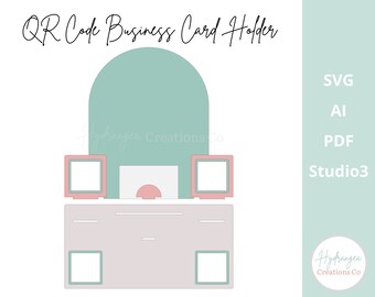 4 QR Code Social Media Payment Business Card Holder Sign Laser File Template | Arch Market Craft Show | Vendor Display SVG