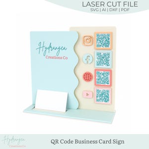 4 QR-Code Wellenförmig Visitenkartenhalter Laser SVG Schnitt Datei | Zahlung Scan to Pay | Visitenkartenhalter | Markt-Handwerksschau-Aufsteller