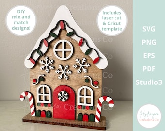 Gingerbread House Kit SVG DIY Glowforge Laser Cut File Cricut Digital Download, Christmas Wood Craft for Kids & Adults, Paint Night Activity