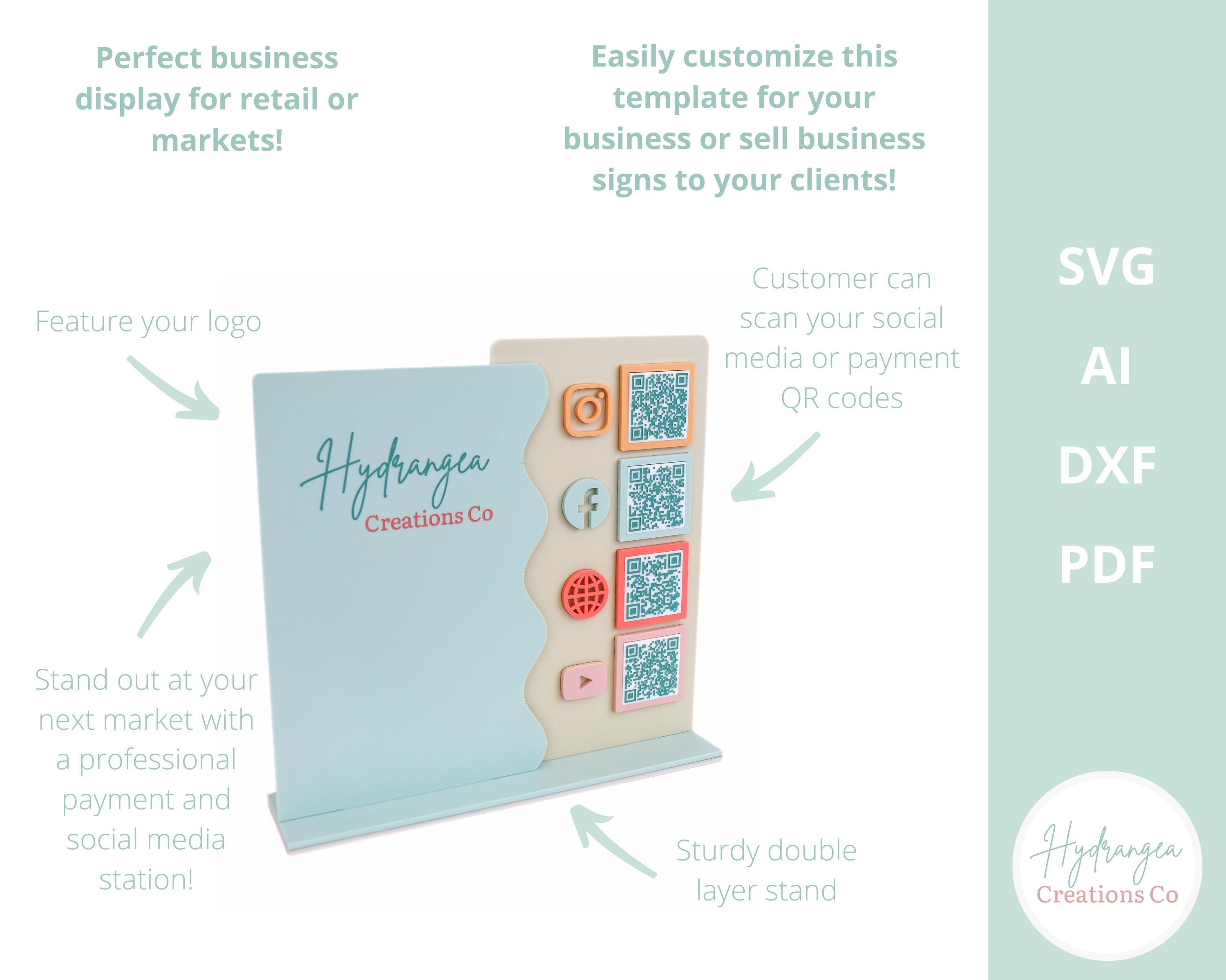 4 QR Code Wavy Business Sign Laser SVG Cut File | Payment Scan to Pay ...