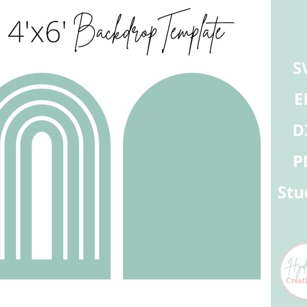 4x6' Rainbow Chiara Arch Plantilla de fondo SVG - Boho Mid Century Modern Wedding Birthday Party Photo Prop Wall - DXF PNG Pdf Archivo de corte láser