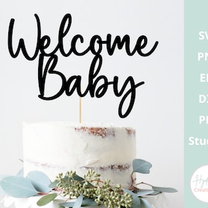 Willkommens-Baby SVG-Baby-Dusche-Kuchen-Topper SVG Gender Reveal Vorlage Party Dekor DXF Png Eps Cricut Laser Cut Datei