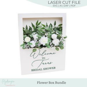 Flower Box Welcome Sign Laser Cut File SVG Bundle | DIY Wedding Bridal Baby Shower Wood Floral Polaroid Box Decor | Laser Cut Signage