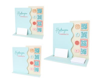 Bundle de signes ondulés 4 QR Fichier laser SVG | Présentoir d'exposition de marché | Scan to Pay Code QR Paiement sur les réseaux sociaux Carte de visite et station de lecture Square