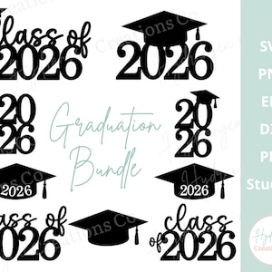 L'obtention du diplôme Cap Bundle SVG promotion 2026 - Félicitations Senior College grad DXF PNG Eps Pdf Cricut Glowforge fichier découpé au laser