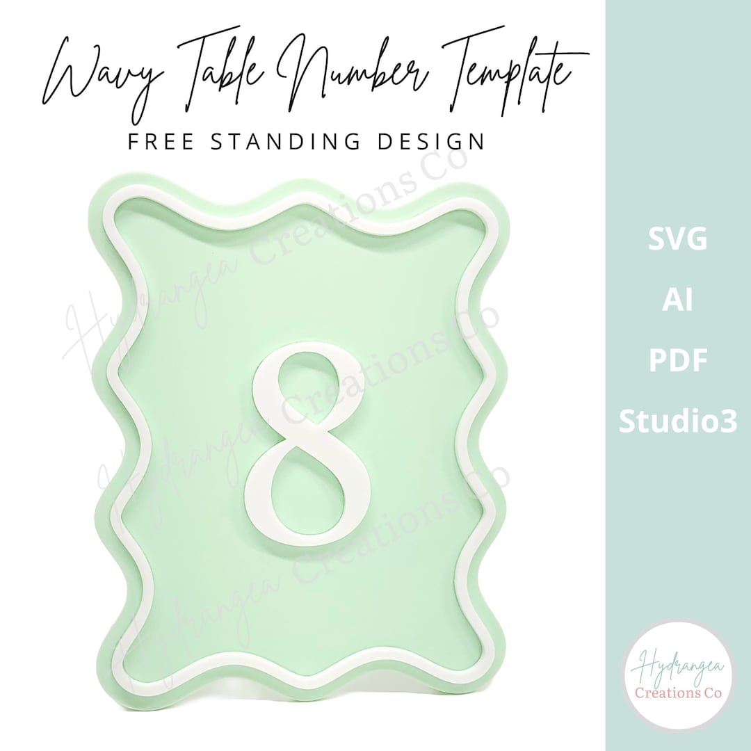 Wavy Table. File Wavy Retro Table Number Template SVG Laser Cut File Modern Wedding ...