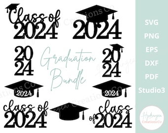 Graduation Cap Bundle SVG Class of 2024 - Congrats Senior College Grad DXF PNG Eps Pdf Cricut Glowforge Laser Cut File