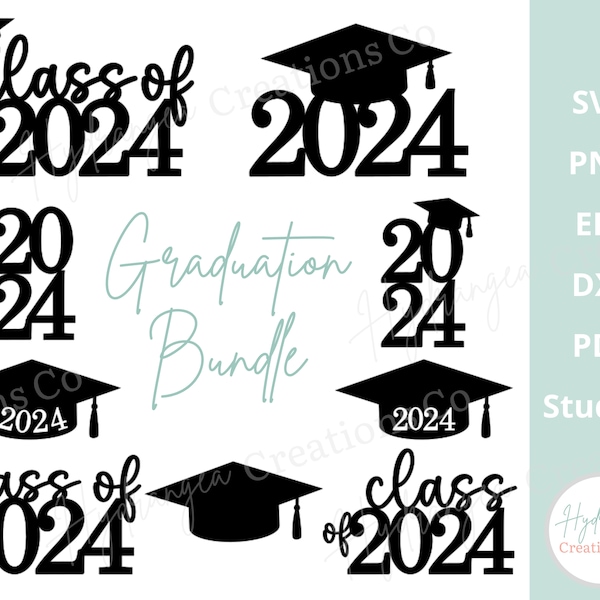 Graduation Cap Bundle SVG Class of 2024 - Congrats Senior College Grad DXF PNG Eps Pdf Cricut Glowforge Laser Cut File