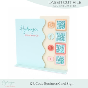 4 QR-Code gewelltes Geschäftsschild Laser SVG Schnittdatei | Zahlung Scan to Pay | Social Media Station | Markt-Handwerksschau-Aufsteller