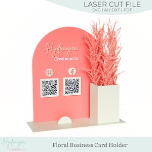 Blumenvase QR-Code Social Media Bezahlung Visitenkartenhalter Schild Laserdatei | Arch Markt Handwerk zeigen Display | Hersteller Let's Get Social SVG