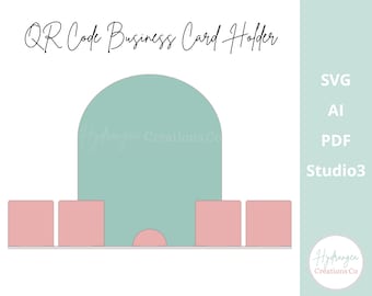 4 QR Code Social Media Payment Business Card Holder Sign Laser File Template | Arch Market Craft Show | Vendor Display SVG