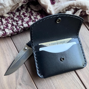 Medianoche, Regalo de cuero, Billetera minimalista, Billetera de cuero, Regalo para papá, Regalo de cumpleaños, Accesorio diario, Unisex, Hecho a mano, Trabajo en cuero
