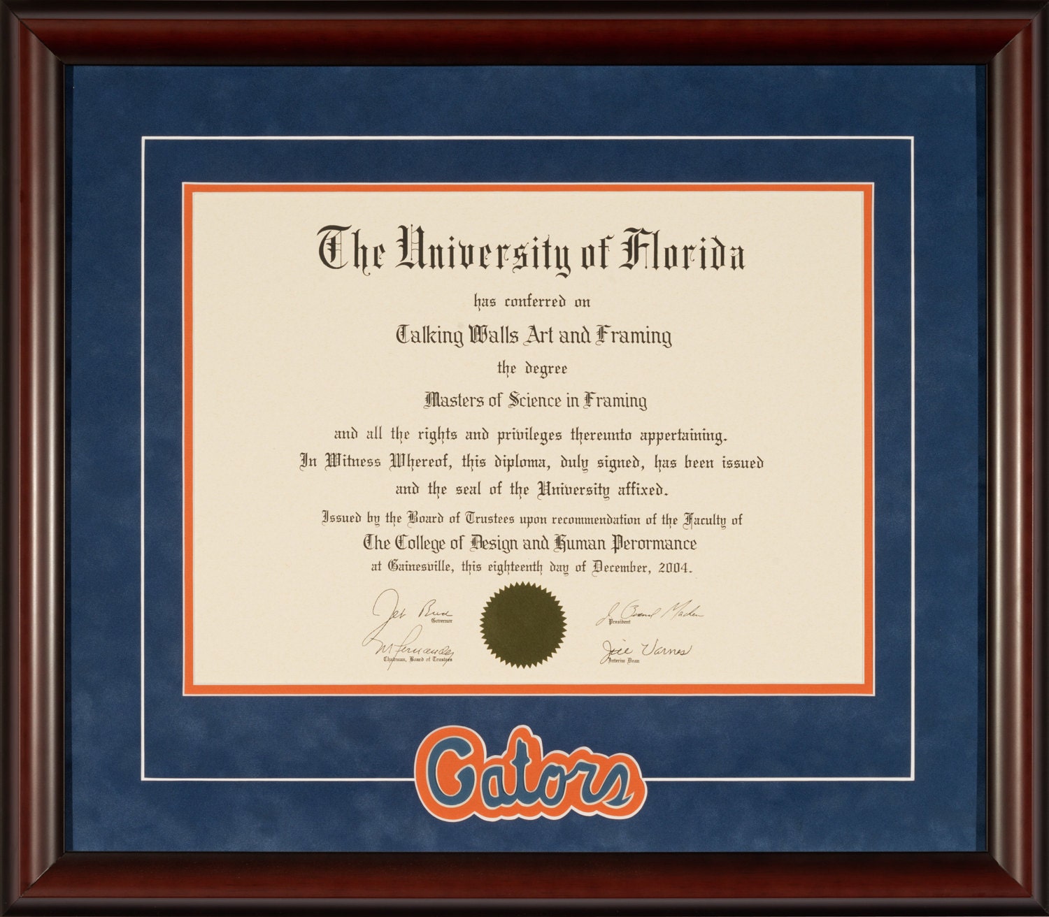 University of Florida Diploma Frame With Gator Script Etsy