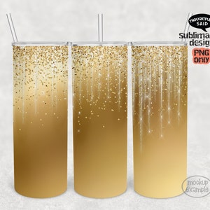 Glitter dourado em copo skinny dourado de 20 onças arquivo PNG de sublimação, envoltório, toboágua, casamento, ano novo - digital