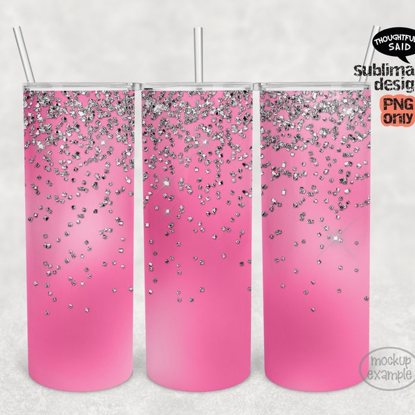 Pretty Pink with Silver Glitter 20 oz skinny tumbler Sublimation png digital design files, wrap, waterslide - digital