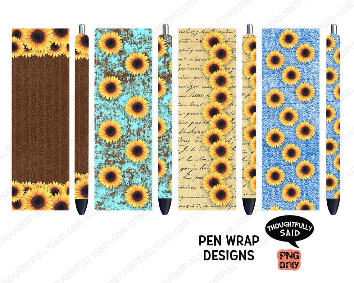 Sunflower PEN Wrap File Bundle Set Pngs to Wrap Your Pens Etsy