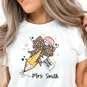 Kindergarten Teacher Pencil Bow Shirt, Funny Back to School T-Shirt, Gift for Educators, Kindergarten Teacher Apparel