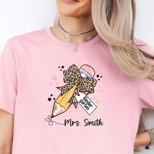Kindergarten Teacher Pencil Bow Shirt, Funny Back to School T-Shirt, Gift for Educators, Kindergarten Teacher Apparel