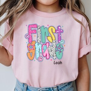 First Grade Girls Shirt, Stylish Back to School Tee, Personalized First Day Outfit, Colorful and Fun Design