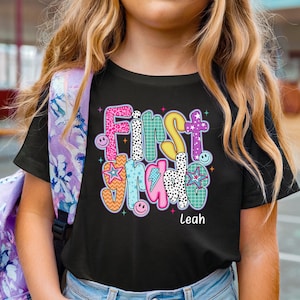 First Grade Girls Shirt, Stylish Back to School Tee, Personalized First Day Outfit, Colorful and Fun Design