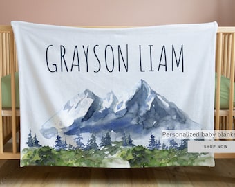 Personalized Baby Blanket Mountains Custom Name,Boy Name Blanket Custom Baby Blanket