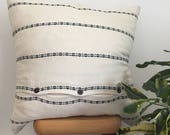 Organic Decor Pillow/ Wool and Natural Latex Fill/Organic cotton/Cream with Black Stripe/Wood Buttons
