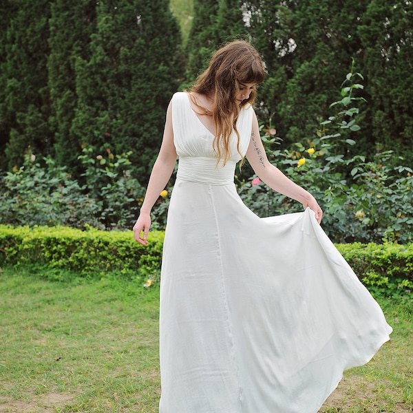 White Silk Dressing Gown - Goddess Dress - Cocktail Silk dress - Prom Silk dress - Reception Dress