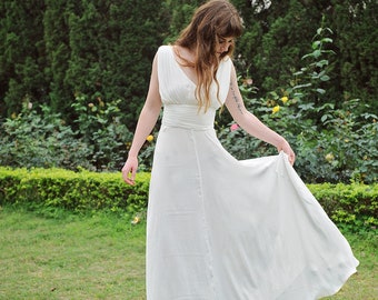 White Silk Dressing Gown - Goddess Dress - Cocktail Silk dress - Prom Silk dress - Reception Dress