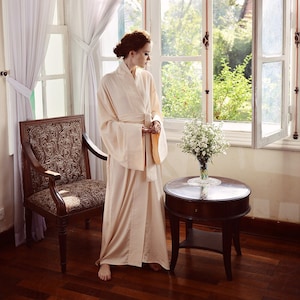 Silk Robe Kimono - Full Length Robe - Long Dressing Gown - Long Sleeve