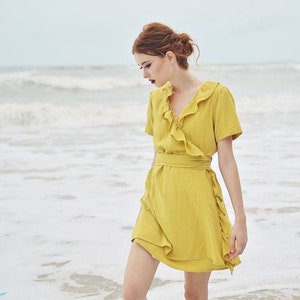 Linen Wrap Dress Summer - Wrap Dress Sleeve - Frills Wraparound Dress