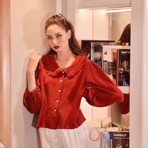Red Linen Shirt - Short Sleeve Linen Top - Linen Shirt Womens