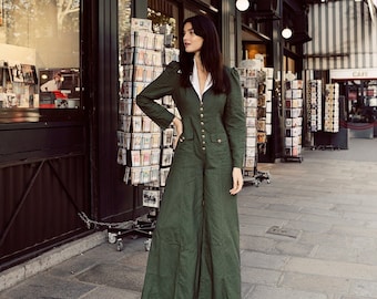 Mono de pierna ancha - Mono de manga larga para mujer - Monos y enterizos para mujer