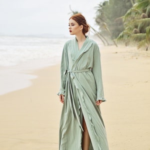 Bata kimono de lino para mujer, regalo maxi para novia