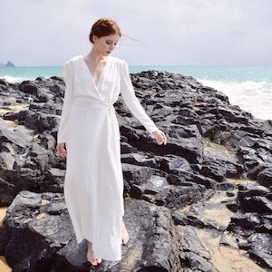 Linen Maxi Dress - White Linen Dress - Long Sleeve - Women Cotton Linen Dress - Organic Cotton Long Dress