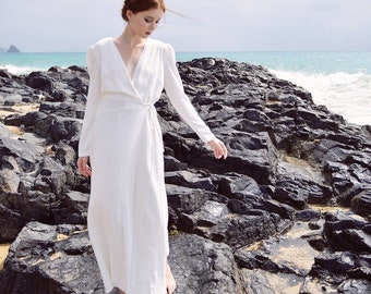 Linen Maxi Dress - White Linen Dress - Long Sleeve - Women Cotton Linen Dress - Organic Cotton Long Dress