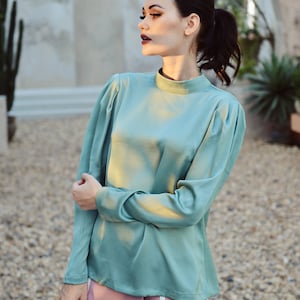 Long Sleeves Collared Silk Blouse For Women