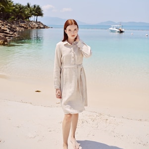 Linen ShirtDress - Midi Button Up Dresses - Womens Summer Shirt with Sleeves